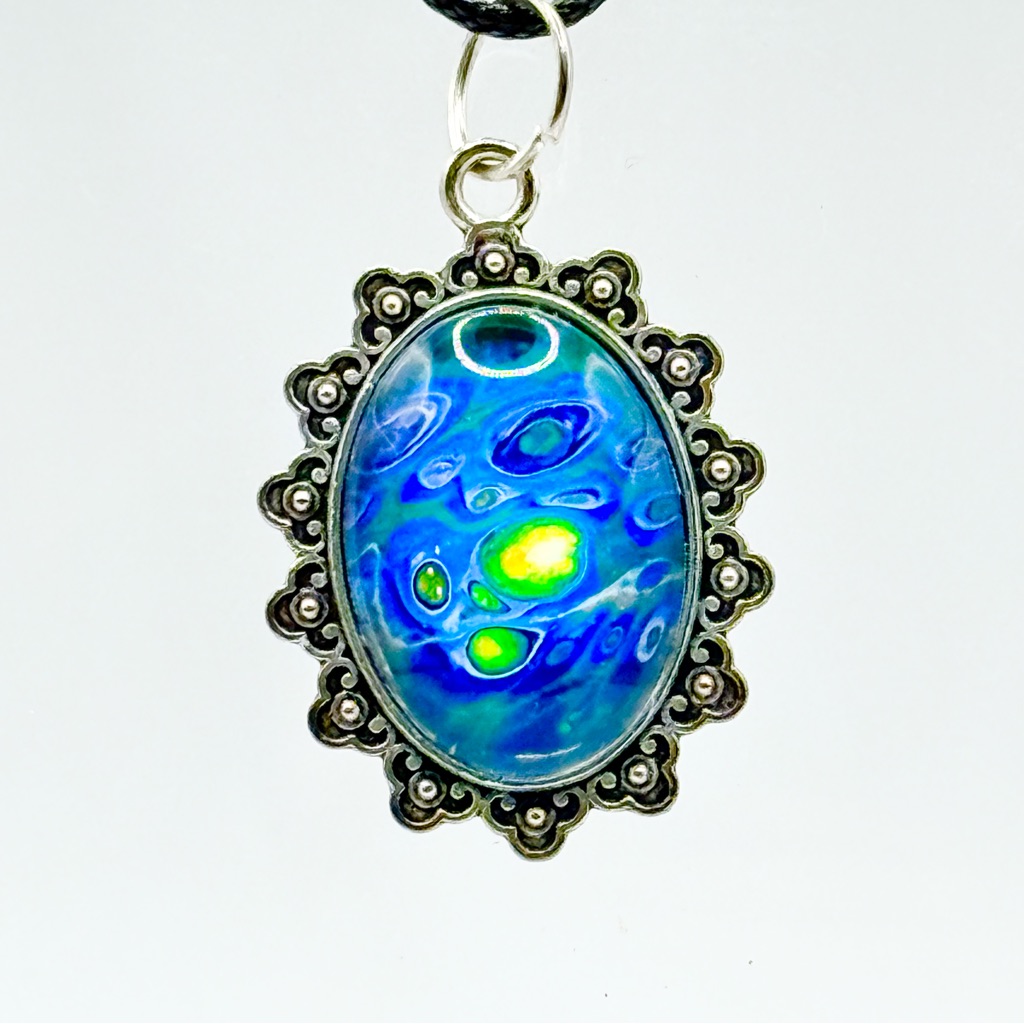 Vibrant Blue And Green Oval Pendant Necklace